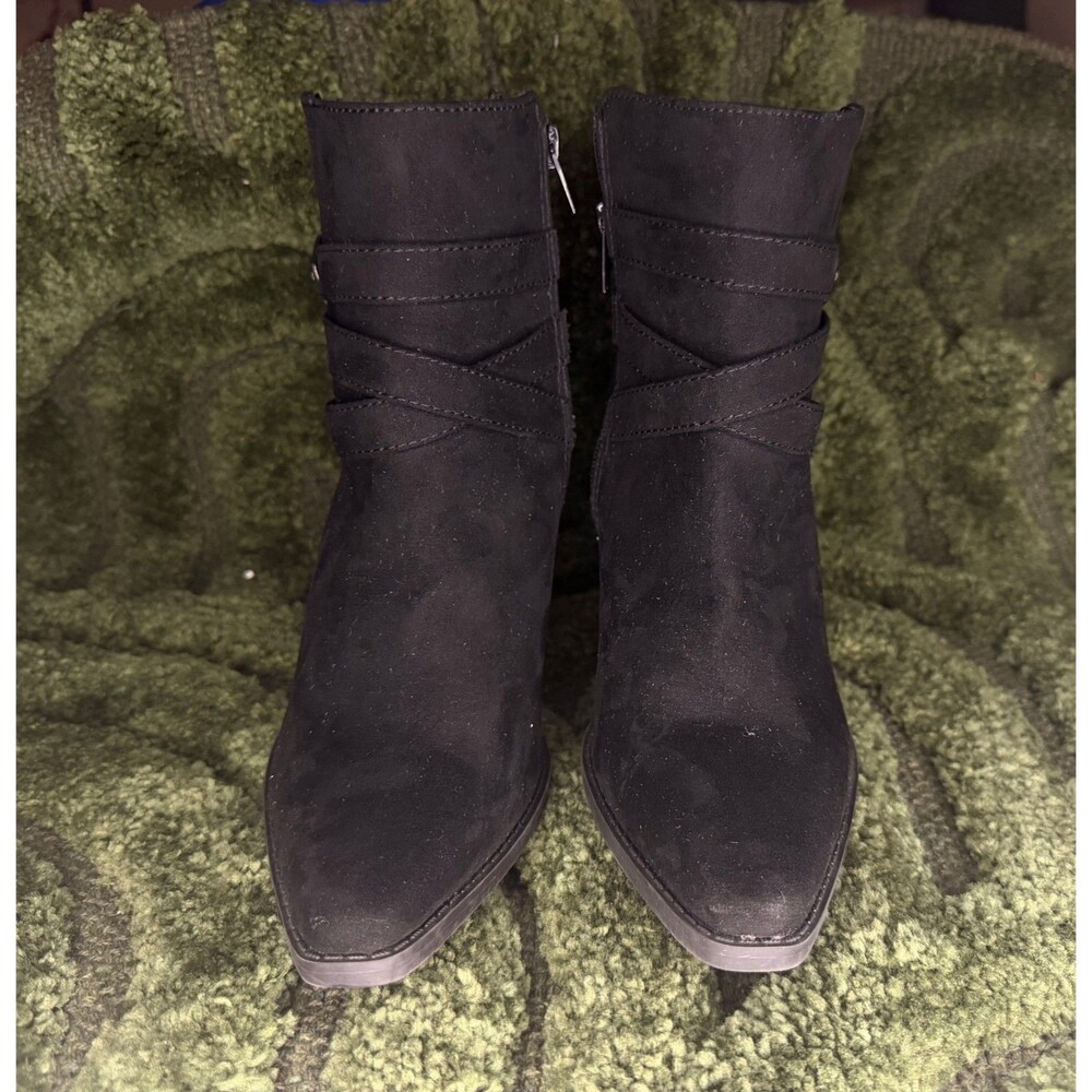 Women’s Size 6 Black Ankle Boots Block Heel Buckle Side Zip New No Box